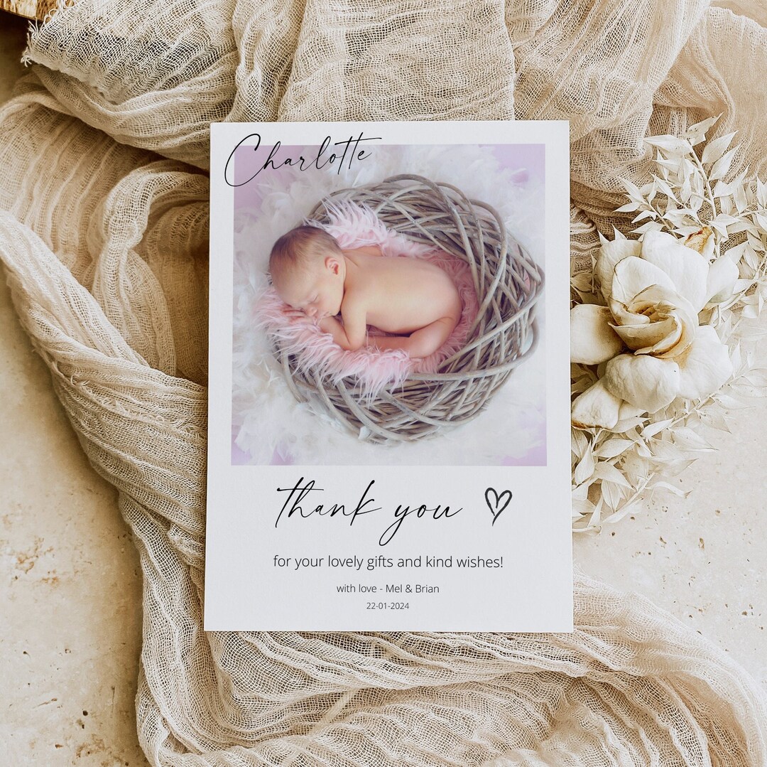 Baby Thank You Card With Photo Baby Announcement Card With Name — free download