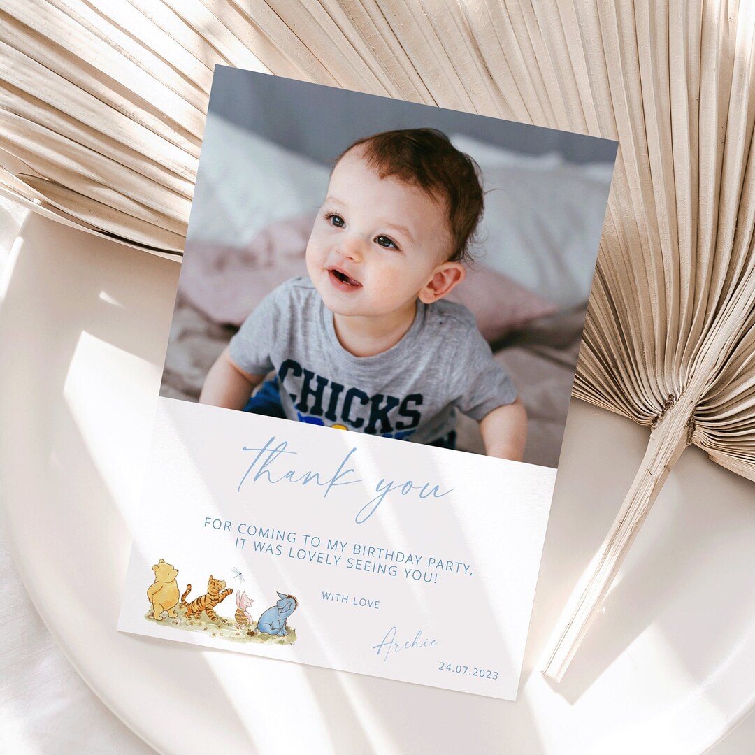 Winnie-the-pooh Birthday Thank You Card Birthday Photo Card - Etsy Canada