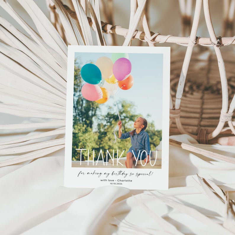 Editable Photo Birthday Thank You Card Template (digital Download) - Etsy