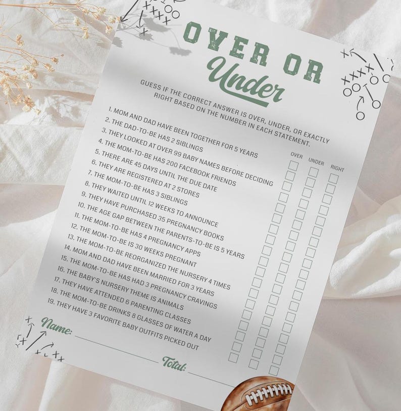 Football Baby Shower Game: Over or Under Template (digital Download) - Etsy