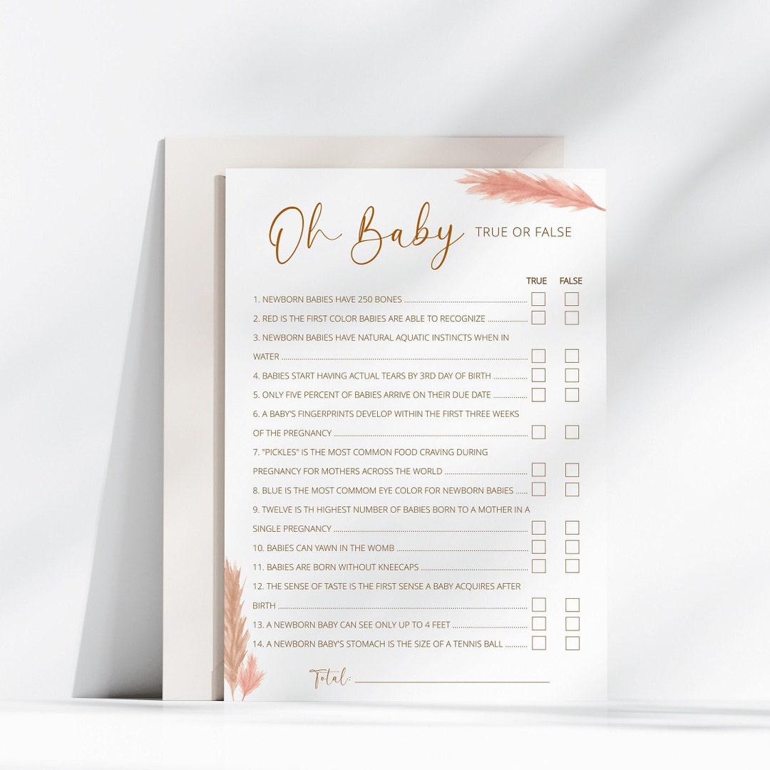 Baby True or False Baby Shower Quiz Game Modern Baby Shower Game True