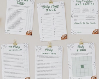 Football Baby Shower Games Bundle: Green Field Theme (Printable Activities)