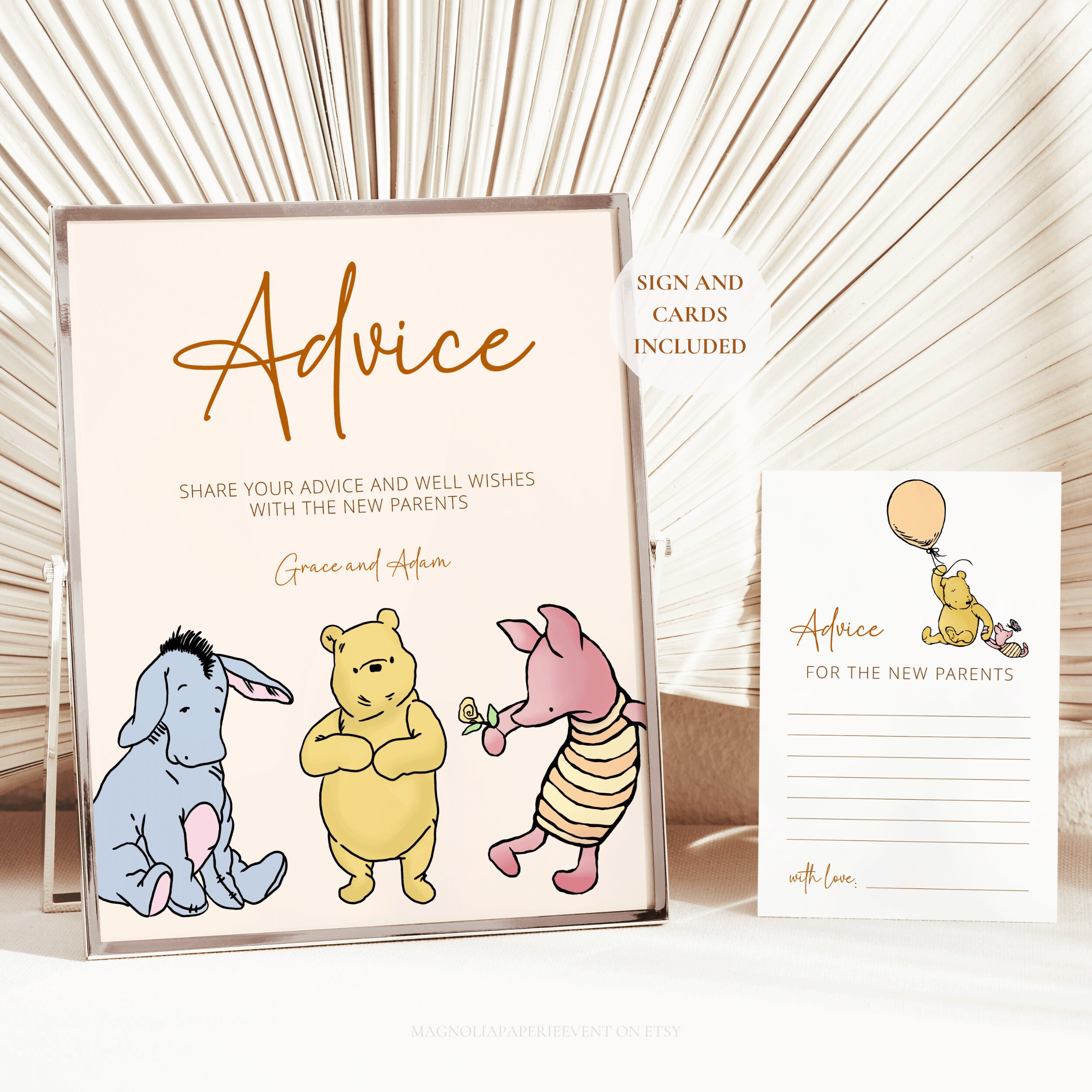 Winnie the Pooh Advice Sign Baby Shower Pooh Bear Sign and Card Advice