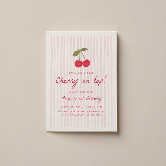 Cherry On Top 1st Birthday Invitation: Editable Template (Digital Download)
