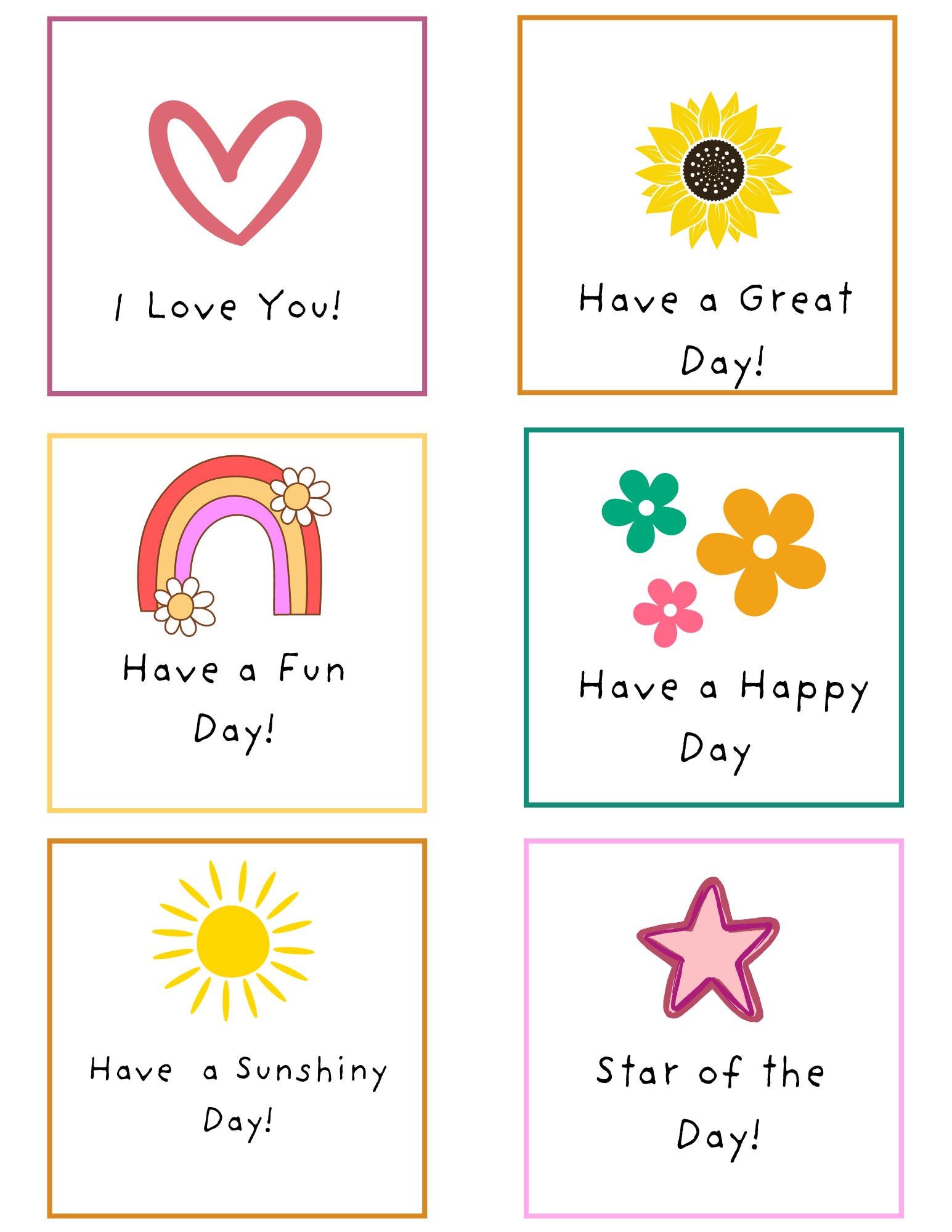 Printable Lunch Box Notes for Girls Notes School Notes for Kids Back to ...