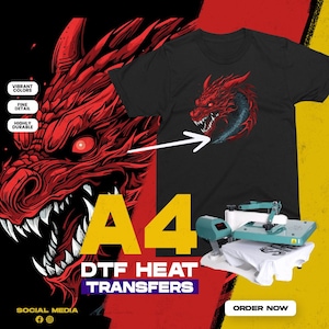 Personalised A4 Heat Transfer Stickers, Custom DTF Transfers, Iron on Transfers for T-shirts, Your Custom Design DIY Gang Sheet Transfers