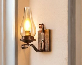 Vintage-Style Iron Lantern, Antique style wall Sconces, Retro Industrial Light metal Wall Lamp, hallway patio glass Sconces, unique light