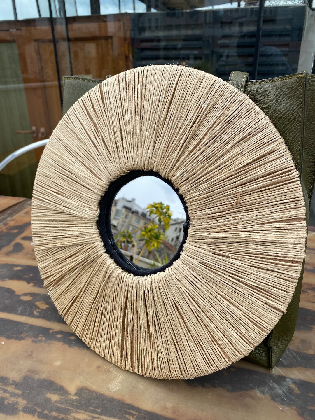 Jute Mirror Single Round Jute Mirror Boho Mirror Wall Etsy