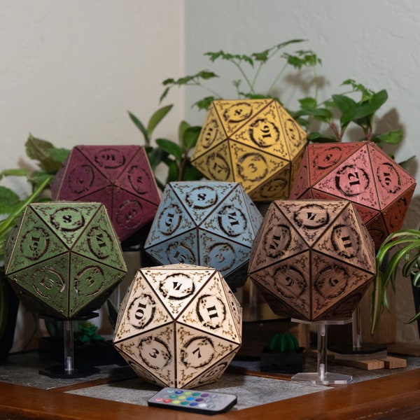 D20 Dragon Lamp, Dungeons and Dragons Light, Gaming Table Decor, Cordless RGB Lamp, Dragon Theme Decor, Dungeon Master Gift, DnD Player Gift