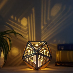 Geometric Shadow Lamp: Modern D20 Wooden Night Light