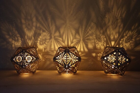 Wood Shadow Lamp, Mandala Decor for Shelf, Geometric Lantern, Cordless  Nightstand Light, D20 Prism, Wooden Table Lamp, Wood Decor for Office 