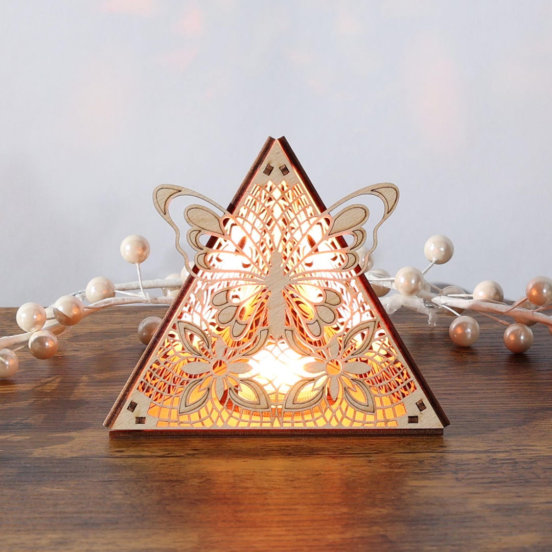 Butterfly Pyramid Lamp, Wooden LED Color Changing Night Light With ...