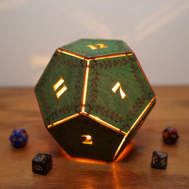 DnD Dice Light: D20 D12 D10 D8 D6 D4, Dungeons and Dragons Decor, Engraved Personalized D&D Gift, Game Room Accent Lamp, Roll For Initiative image 4