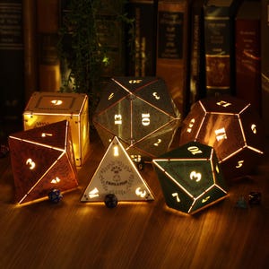 DnD Dice Light: D20 D12 D10 D8 D6 D4, Dungeons and Dragons Decor, Engraved Personalized D&D Gift, Game Room Accent Lamp, Roll For Initiative