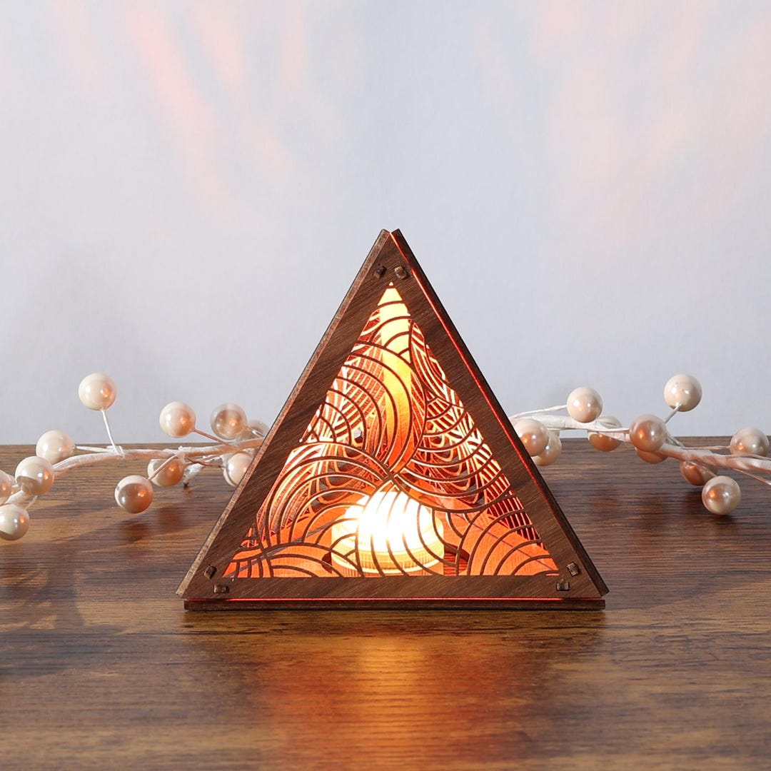 Radiant Echo Pyramid Lamp, Wooden RGB LED Color Changing Accent Light ...