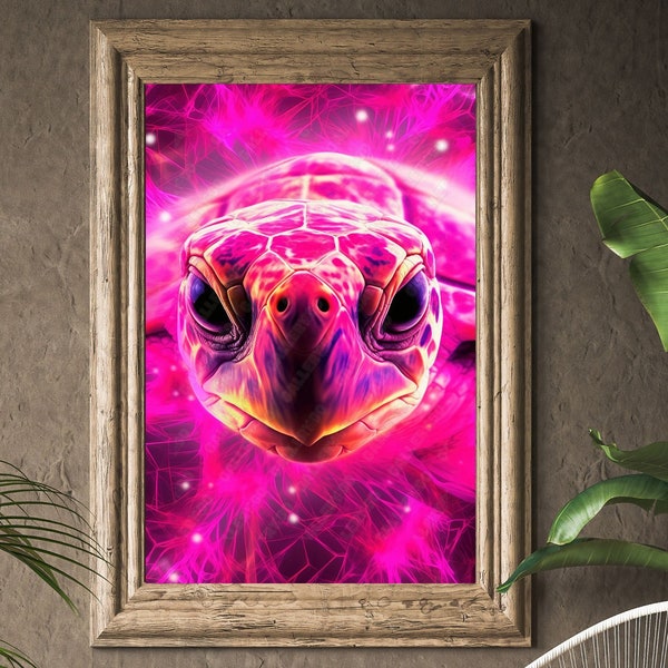 Neon Turtle Portrait Colorful Printable Wall Art Decor - High resolution Instant Digital download - Animal lover gift, Poster Print