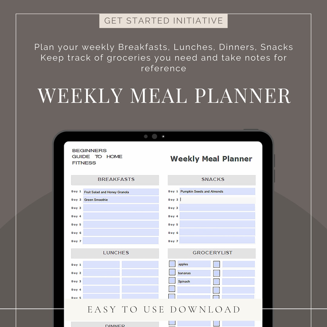 Digital Meal Planner Printable Weekly Food Diary Meal Tracker Food ...