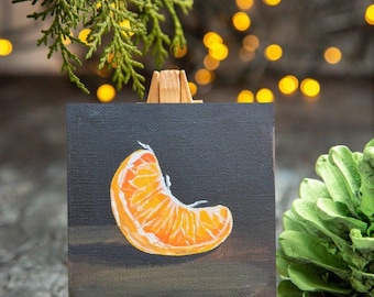 Handbemalte Acryl Mini Mandarinenscheibe - Wanddeko zum Thema Früchte