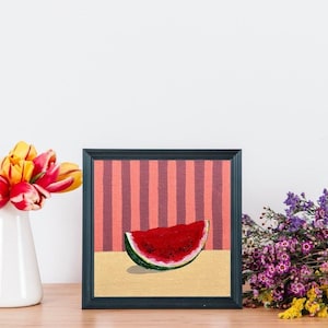 Art pastèque peint à la main | Décoration murale fruits d&#39;été