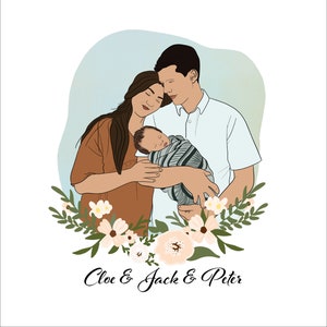 Illustration de famille avec des animaux de compagnie| Portrait de famille de dessin animé| Portrait de couple avec des animaux de compagnie| Portrait personnalisé| Cadeau personnalisé pour la famille| Portrait de couple