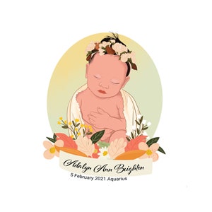 Retrato personalizado de recién nacido/Cartel de nacimiento personalizado/Regalo personalizado para bebé/Guardería y habitación para niños Deco/Arte de bebé para guardería/Regalo personalizado