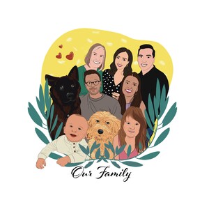 Illustrazione di ritratto di coppia con animali domestici/Ritratto di coppia personalizzato/Ritratto di famiglia con animali domestici/Regalo personalizzato/Ritratto personalizzato/Regalo di anniversario