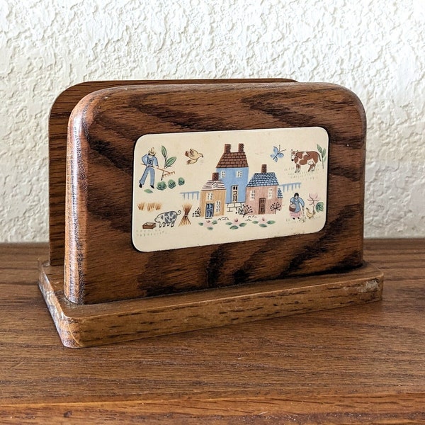 Vintage Heartland Collection napkin holder wood traditional country farmhouse kitchen decor houses cow pig