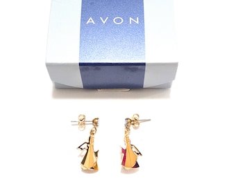 Vintage Avon Christmas Angel earrings gold tone dangle minimalist dainty 2000