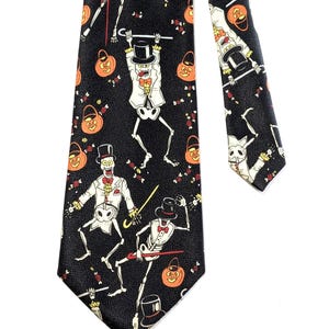 Vintage Halloween Necktie black dancing Skeleton tie