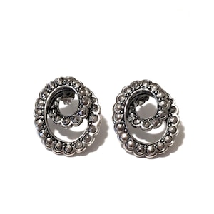 Vintage 90s Avon earrings art deco marcasite hoops silver tone 1992 Heirloom Accents Victorian surgical steel posts romantic coquettecore