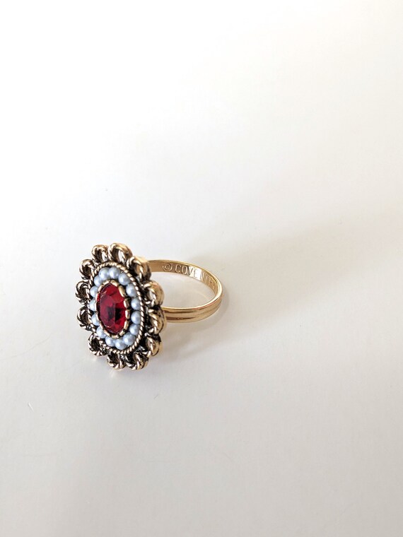 Vintage 70s Sarah Coventry ring red stone rhinest… - image 4