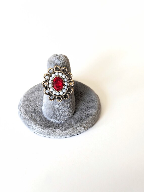 Vintage 70s Sarah Coventry ring red stone rhinest… - image 1