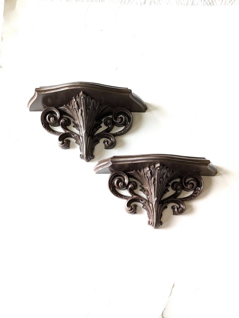 Vintage Burwood Victorian Wall Mounted Shelves Set of Two Shelf Gold