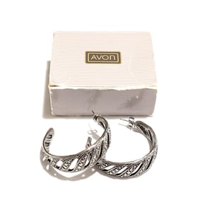 Vintage 90s Avon hoop earrings faux marcasite hoops silver tone 1990 Timeless Style surgical steel posts
