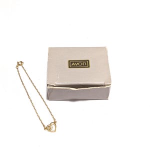 Vintage 80s Avon Heart Accent Anklet ankle bracelet gold tone rhinestone 1988