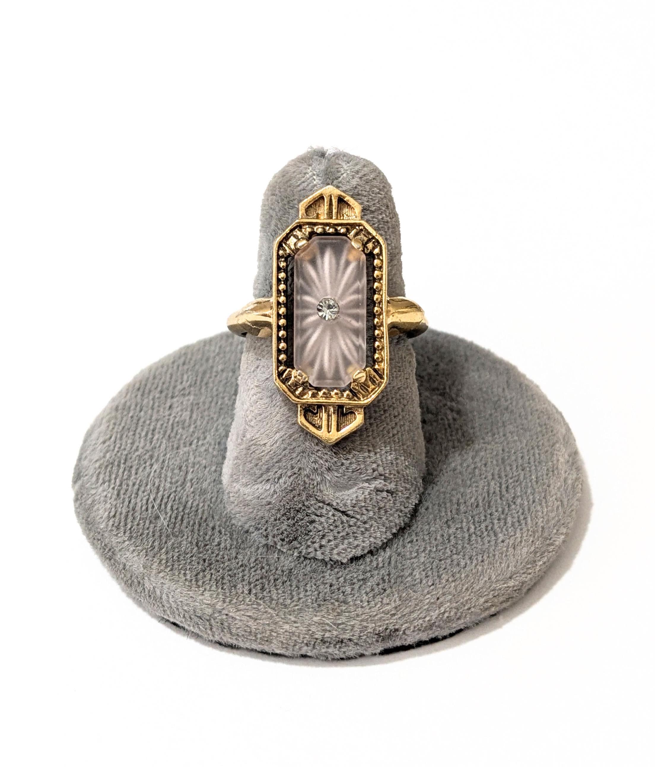 Vintage 70s Avon Ring Art Deco Frosted Starburst MCM