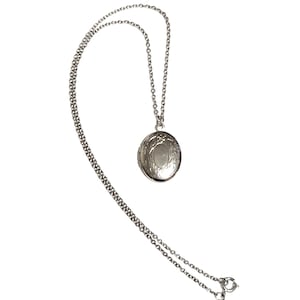 Vintage locket necklace silver tone small oval picture charm pendant