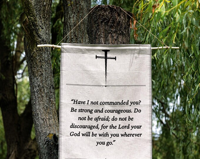 Joshua 1:9 Woven Tapestry | Be Strong and Courageous | Christian Wall Hanging | 26x36