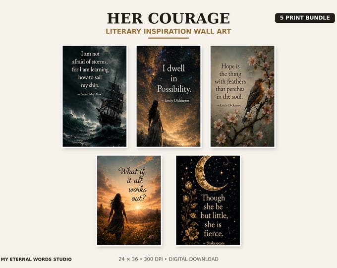 Women’s Inspirational Wall Art Bundle: 5 Literary Printable Posters Digital Download