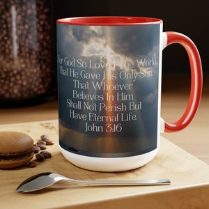 John 3:16 Eternal Life Verse Mug - Christian Faith Cup - Two-Tone Coffee Mugs, 15oz