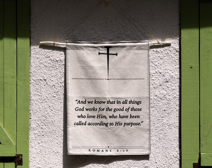 Romans 8:28 Woven Tapestry | All Things Work Together | Christian Wall Hanging | 26x36