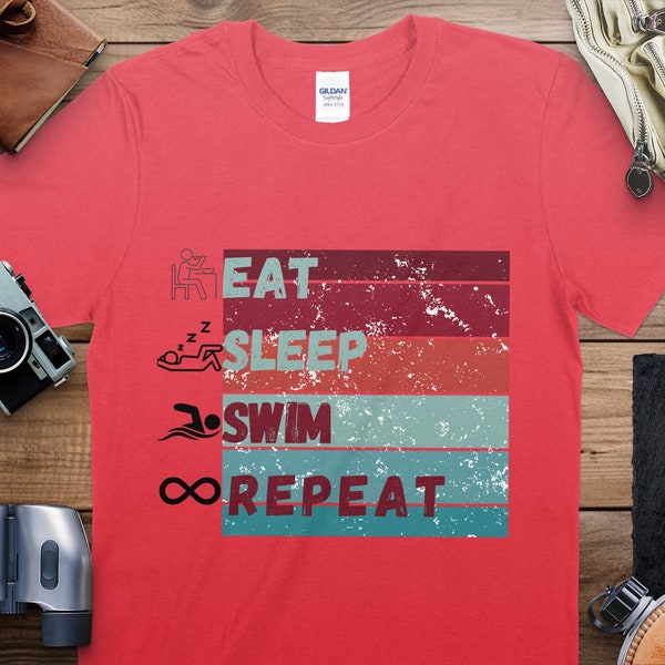 Eat, Sleep, Swim, Repeat T-Shirt - Swimmer's Daily Wear - Poolside Style