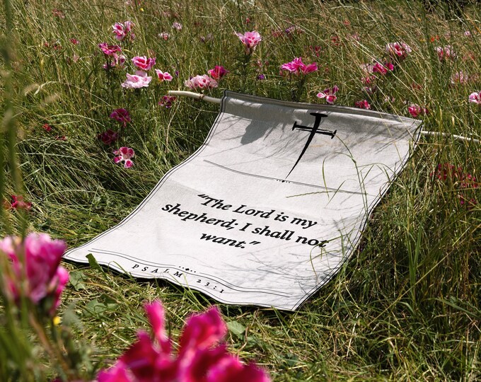 Scripture Tapestry Featuring Psalm 23:1 | Woven Wall Hanging with Cross Design