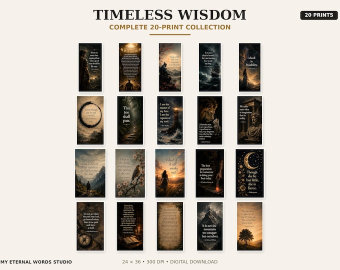 Inspirational Quote Wall Art Bundle: 20 Printable Posters Digital Download