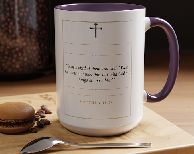 Matthew 19:26 Mug | Christian Scripture Coffee Cup | Faith Encouragement Gift