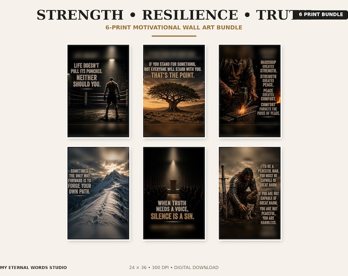 Motivational Wall Art Set, Strength Resilience Truth Quotes (Digital Download)