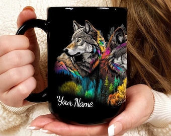 Tasse de loup, tasse de café de loup, cadeau de loup pour des hommes, cadeau de loup pour des femmes, loups, tasse de faune, cadeaux de faune