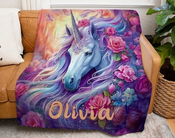 Unicorn Blanket For Girls, Princess Blanket Personalized, 7 Year Old Girl Gift, 9 Year Old Girl, Unicorn Gift For Girls, Custom Name Blanket
