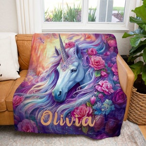 Unicorn Blanket For Girls, Princess Blanket Personalized, 7 Year Old Girl Gift, 9 Year Old Girl, Unicorn Gift For Girls, Custom Name Blanket
