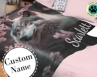 Personalized Wolf Blanket, Teenage Girl Room Decor, Wolf Lover Gift, Wolf Accessories, Custom Blanket, Personalized Teenage Girl Gifts